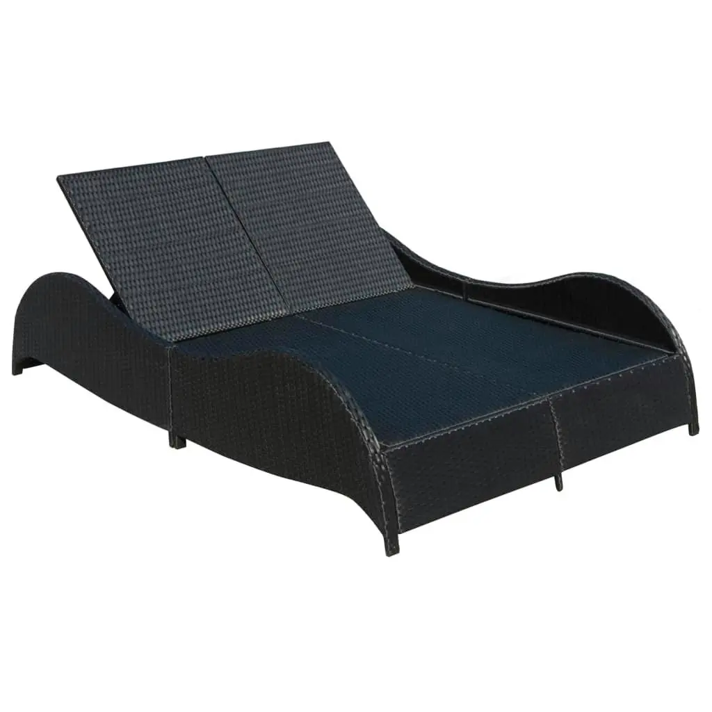 Double Sun Lounger with Cushion Poly Rattan Black 41977