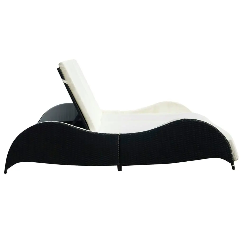 Double Sun Lounger with Cushion Poly Rattan Black 41977