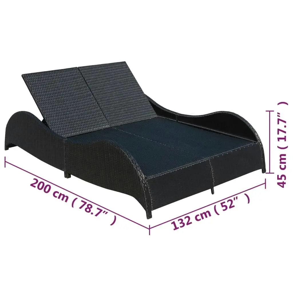 Double Sun Lounger with Cushion Poly Rattan Black 41977