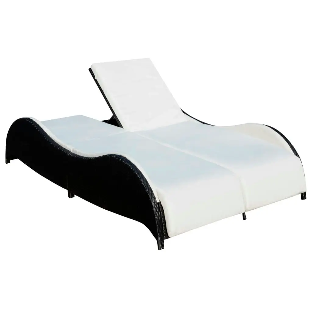 Double Sun Lounger with Cushion Poly Rattan Black 41977