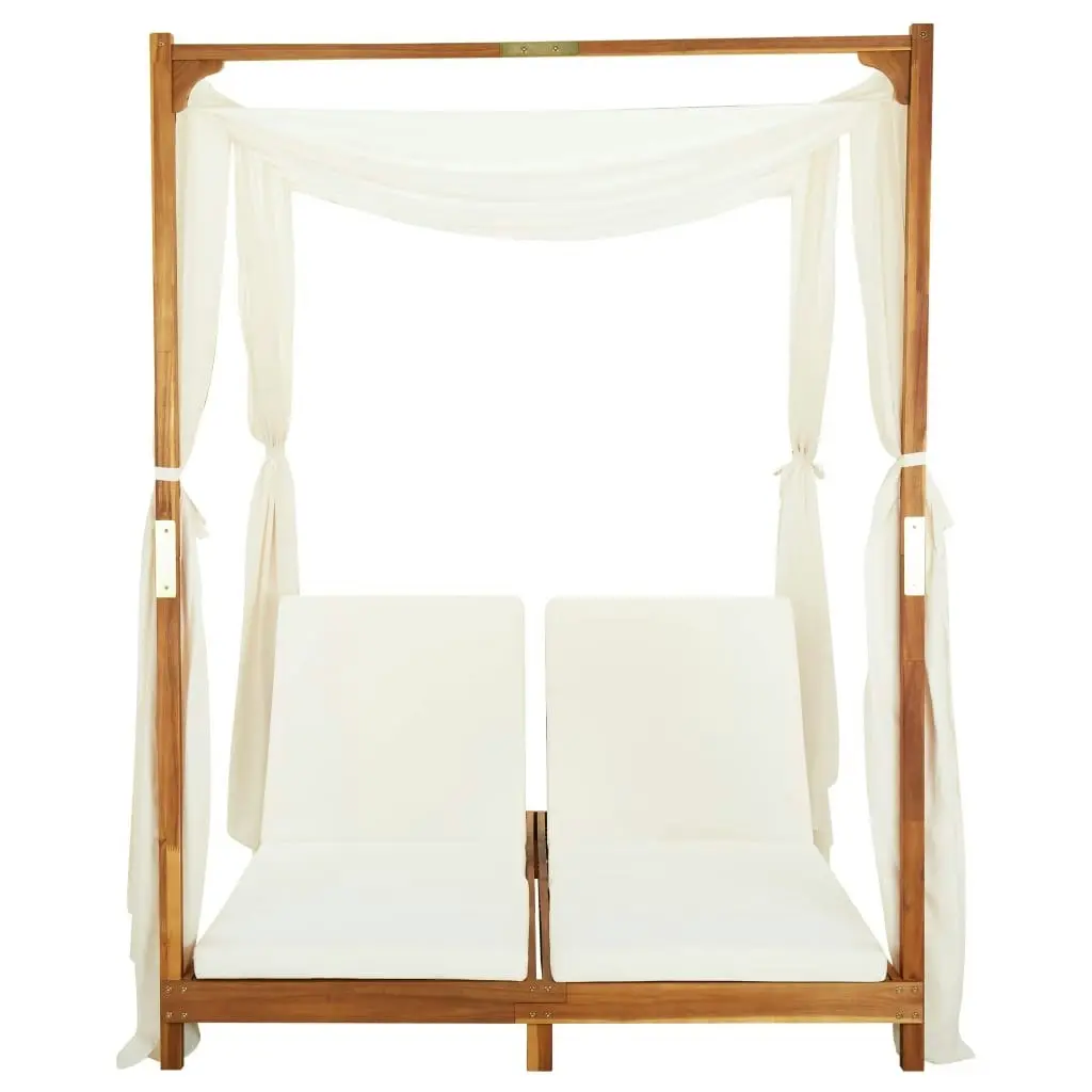 Double Sun Lounger with Curtains & Cushions Solid Acacia Wood 310318