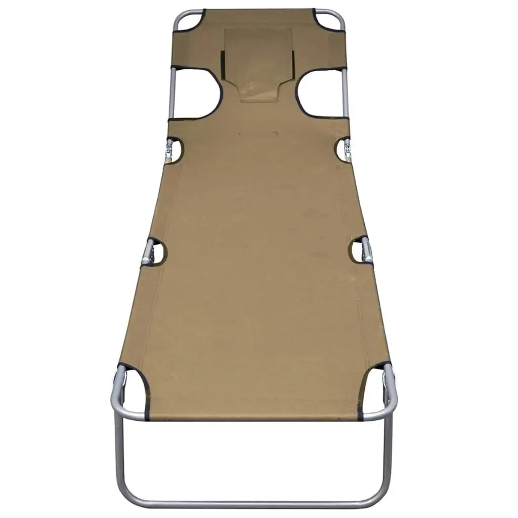 Foldable Sunlounger with Head Cushion Adjustable Backrest Taupe 44296