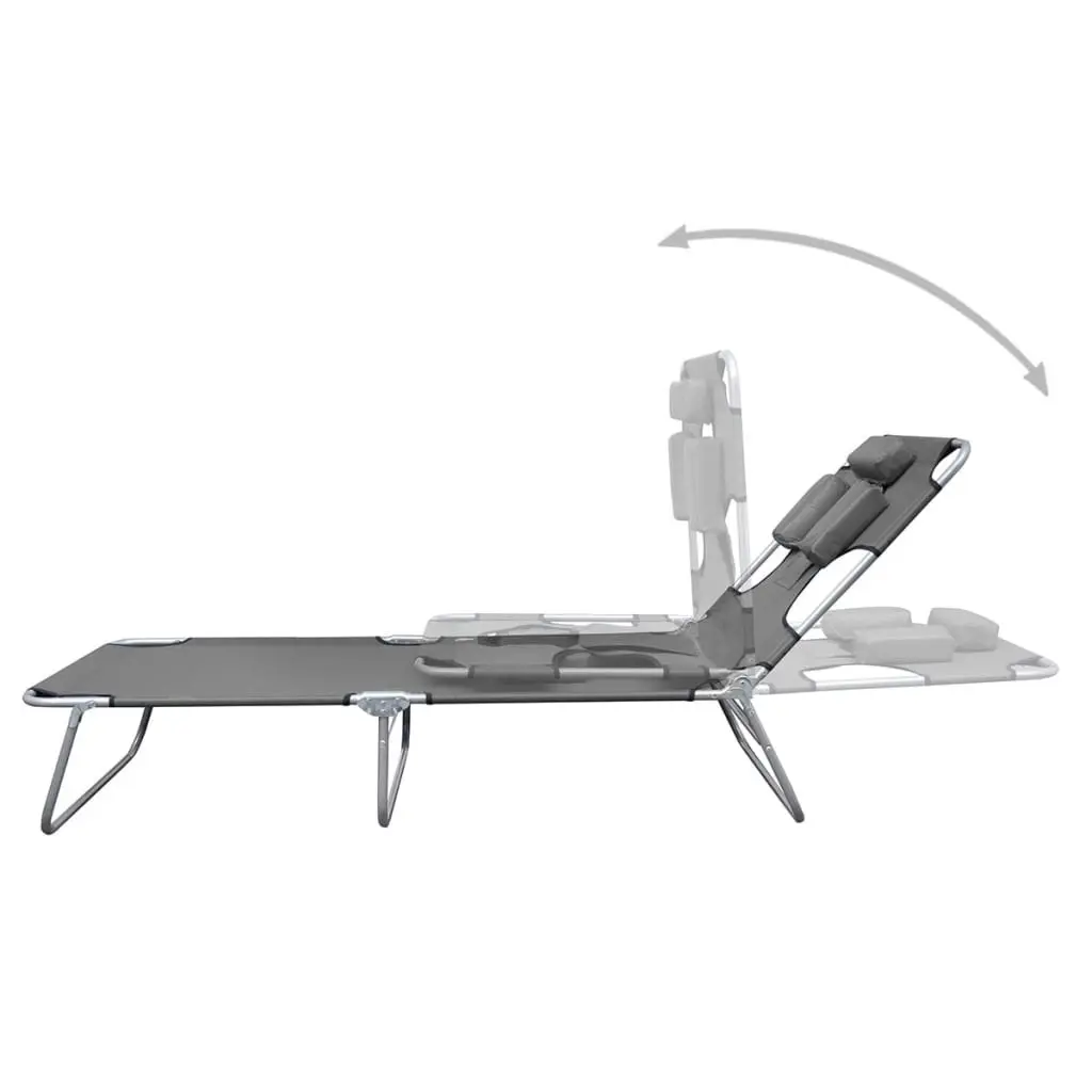 Foldable Sunlounger with Head Cushion Adjustable Backrest Grey 44295