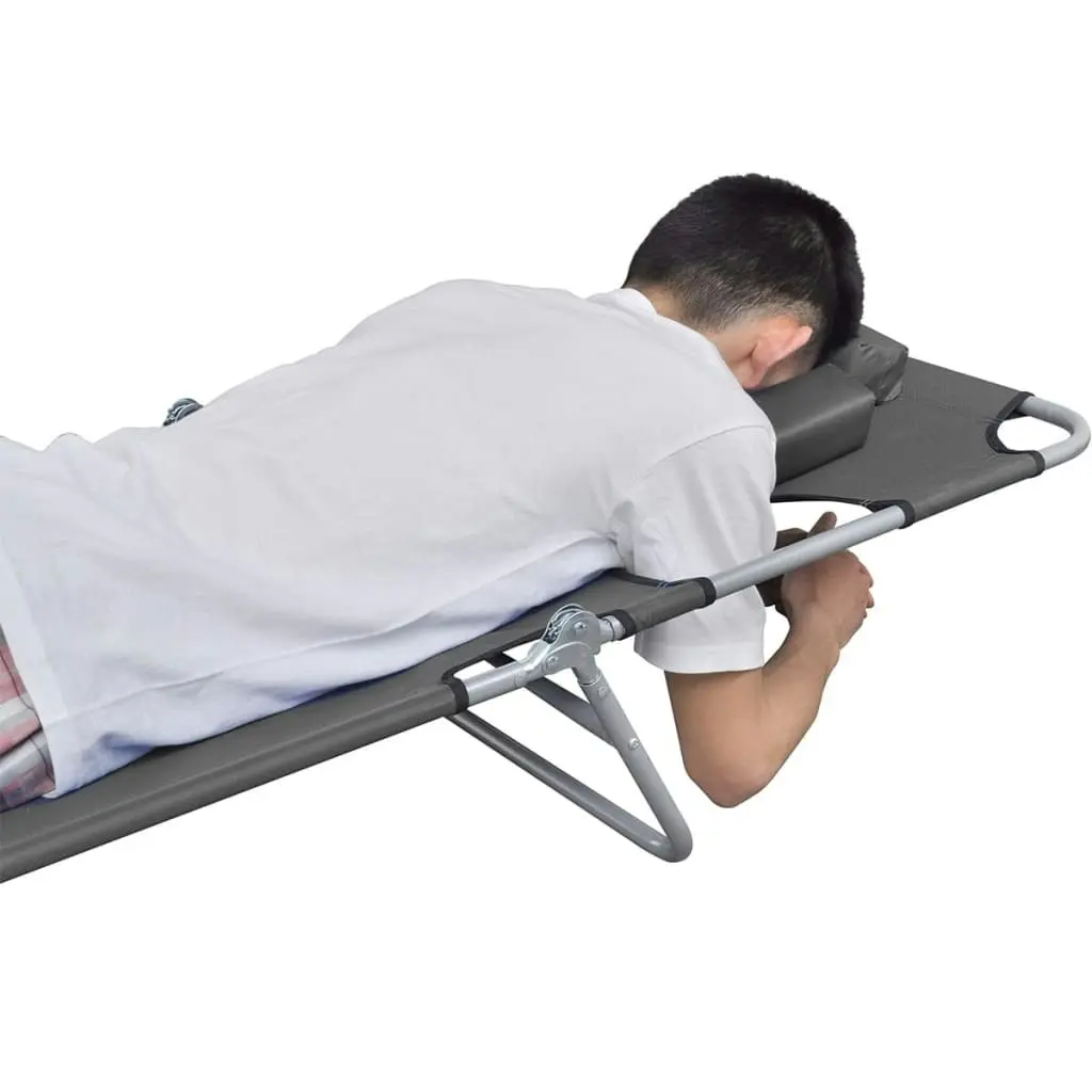 Foldable Sunlounger with Head Cushion Adjustable Backrest Grey 44295