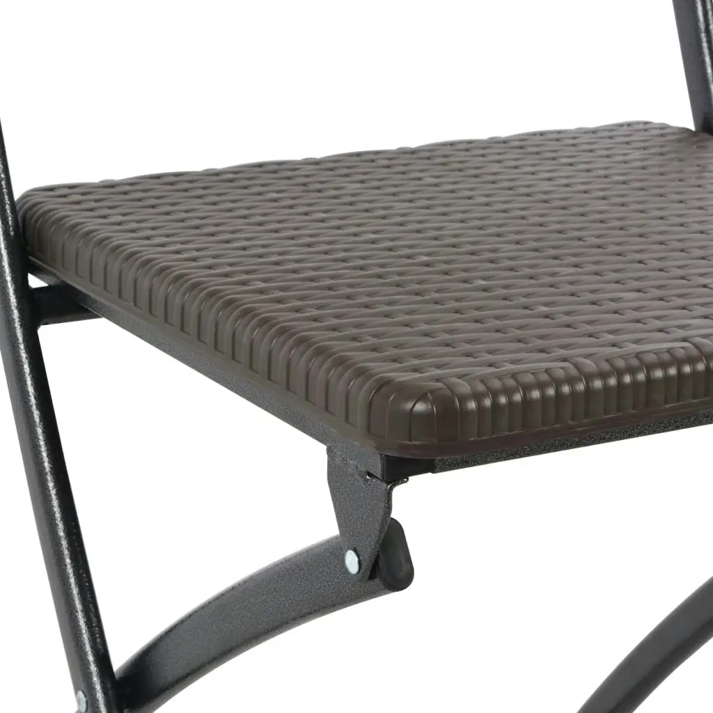 Folding Bar Chairs 2 pcs HDPE and Steel Brown Rattan Look 44558