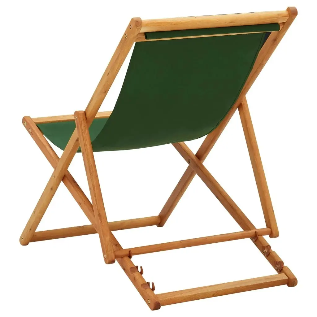 Folding Beach Chair Eucalyptus Wood and Fabric Green 310315