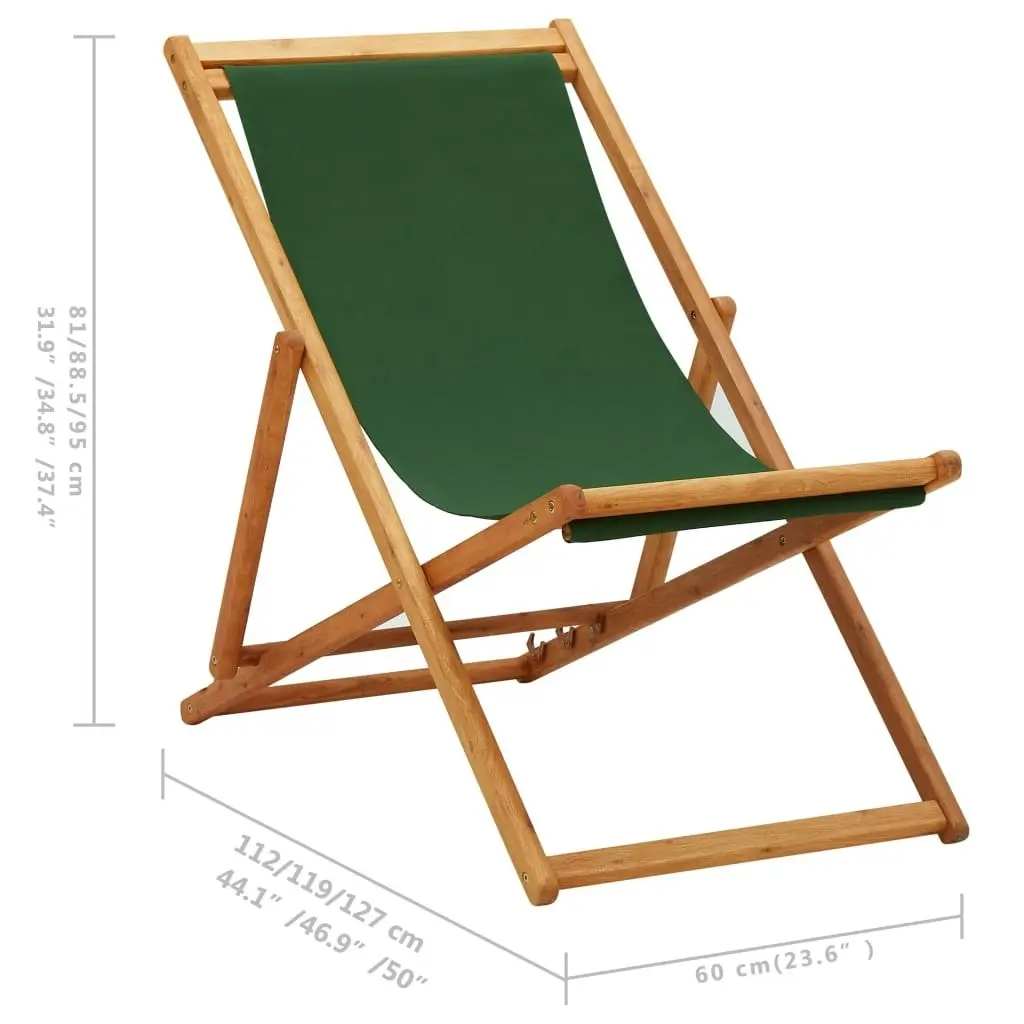 Folding Beach Chair Eucalyptus Wood and Fabric Green 310315