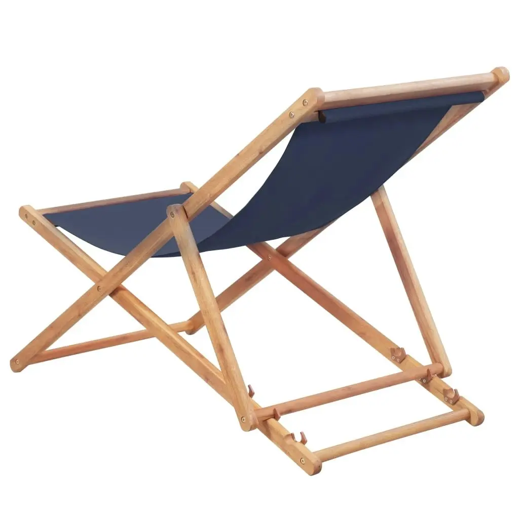 Folding Beach Chair Fabric and Wooden Frame Blue 44000