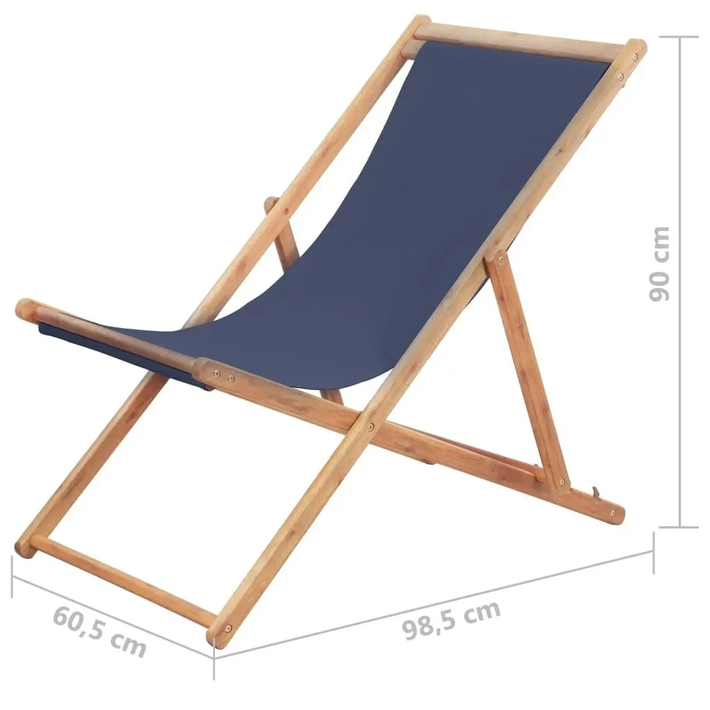 Folding Beach Chair Fabric and Wooden Frame Blue 44000