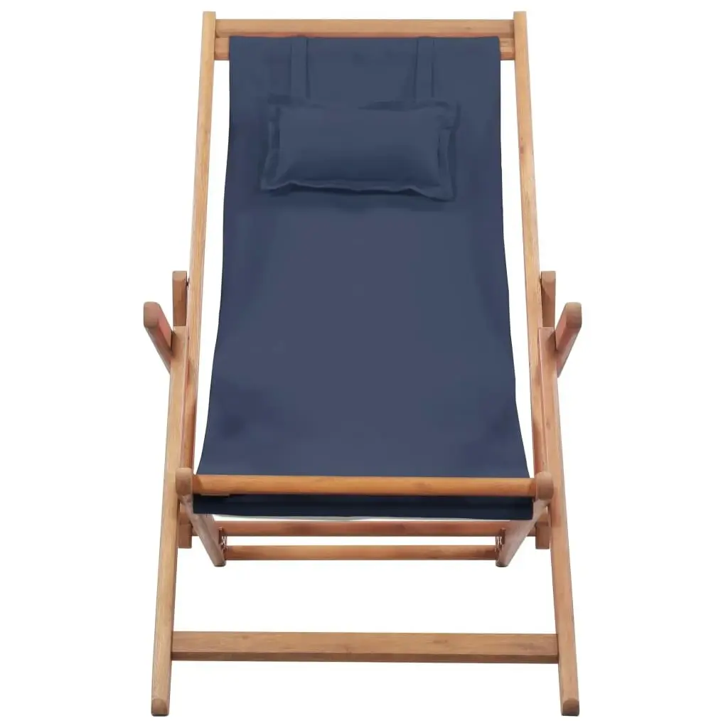 Folding Beach Chair Fabric and Wooden Frame Blue 43996