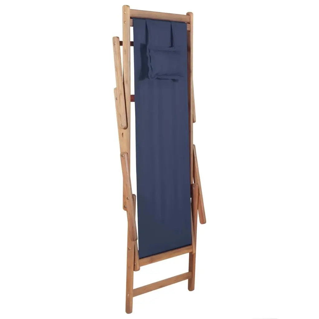 Folding Beach Chair Fabric and Wooden Frame Blue 43996