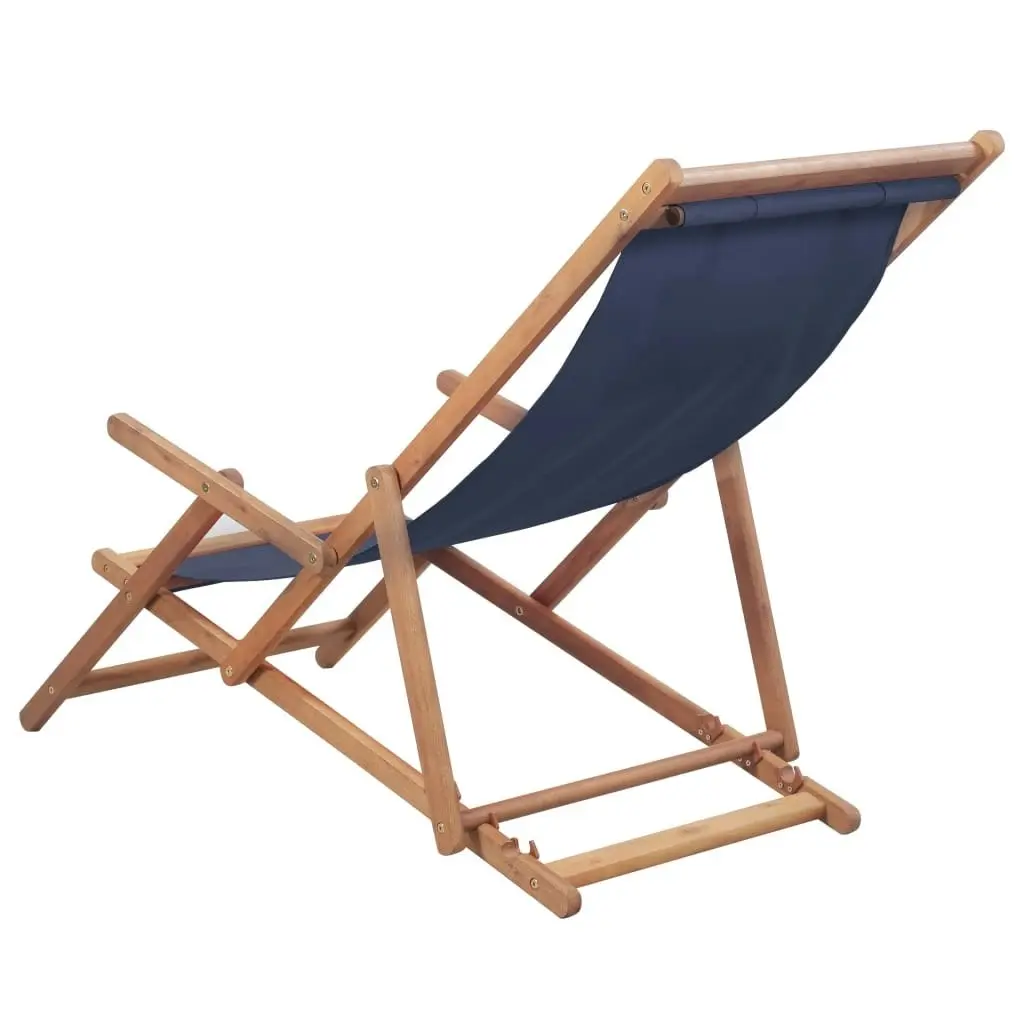 Folding Beach Chair Fabric and Wooden Frame Blue 43996