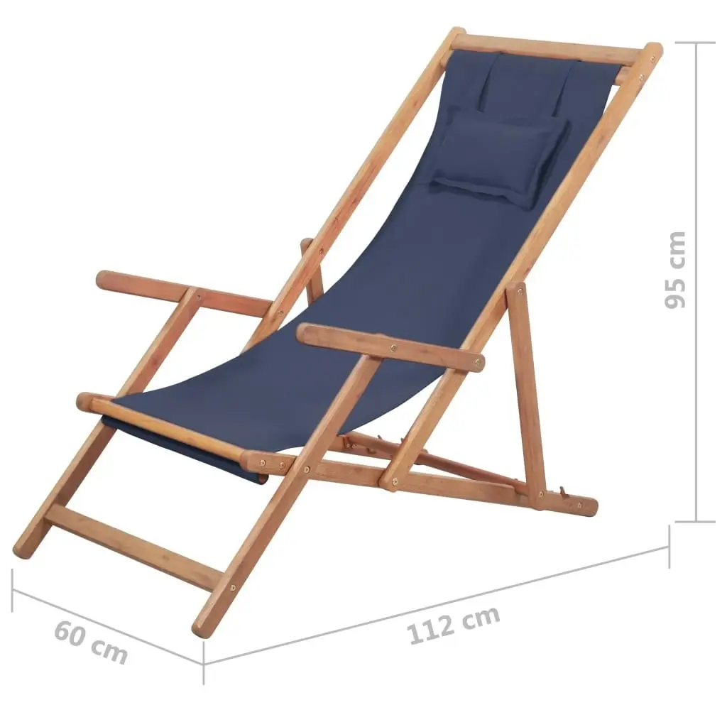 Folding Beach Chair Fabric and Wooden Frame Blue 43996