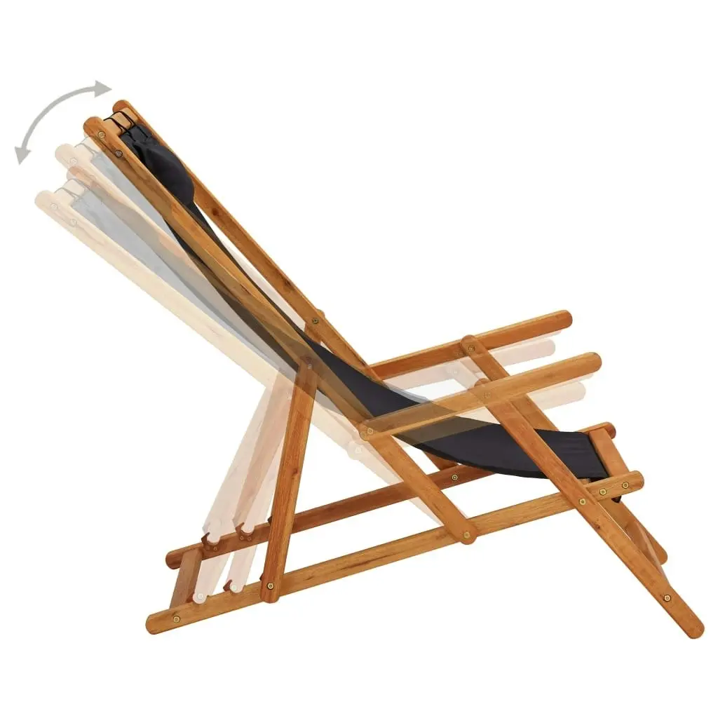 Folding Beach Chair Solid Eucalyptus Wood and Fabric Black 310313