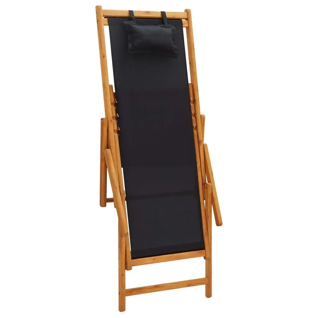 Folding Beach Chair Solid Eucalyptus Wood and Fabric Black 310313