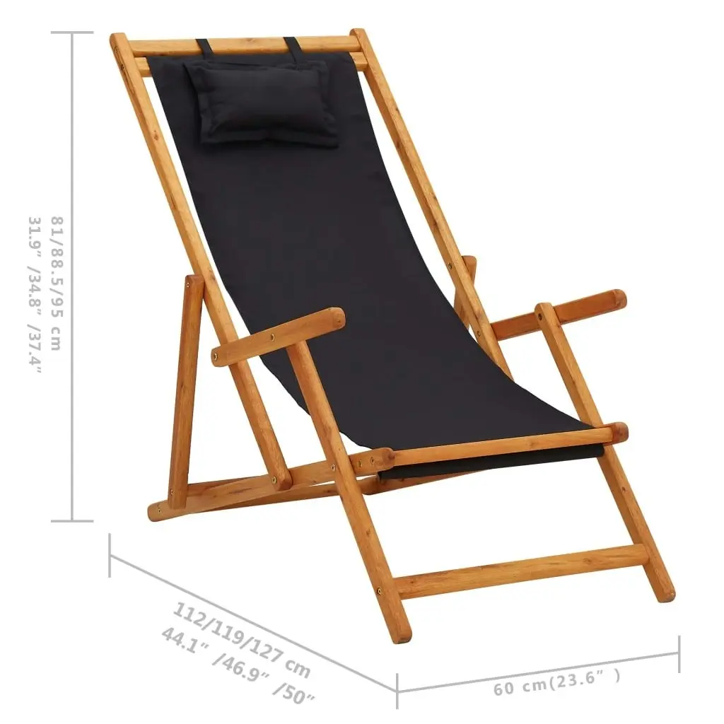 Folding Beach Chair Solid Eucalyptus Wood and Fabric Black 310313