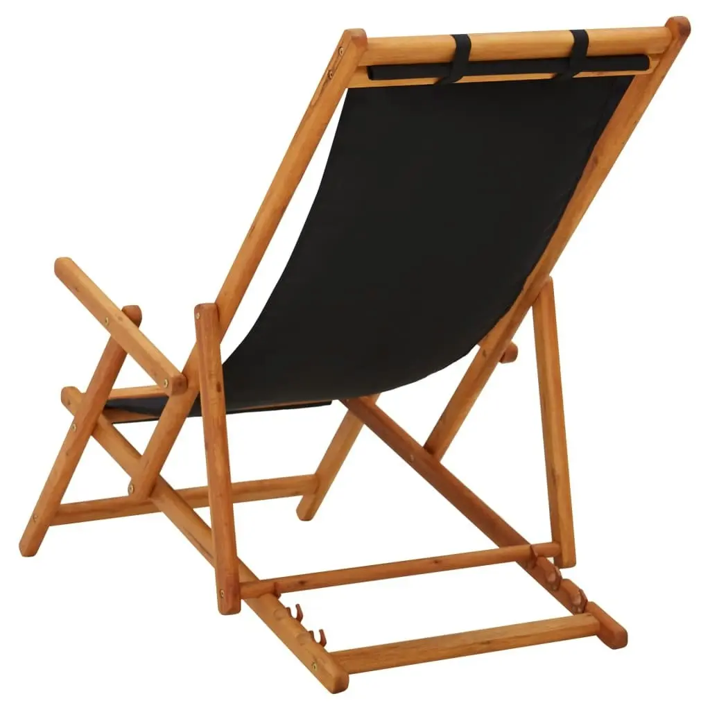 Folding Beach Chair Solid Eucalyptus Wood and Fabric Black 310313