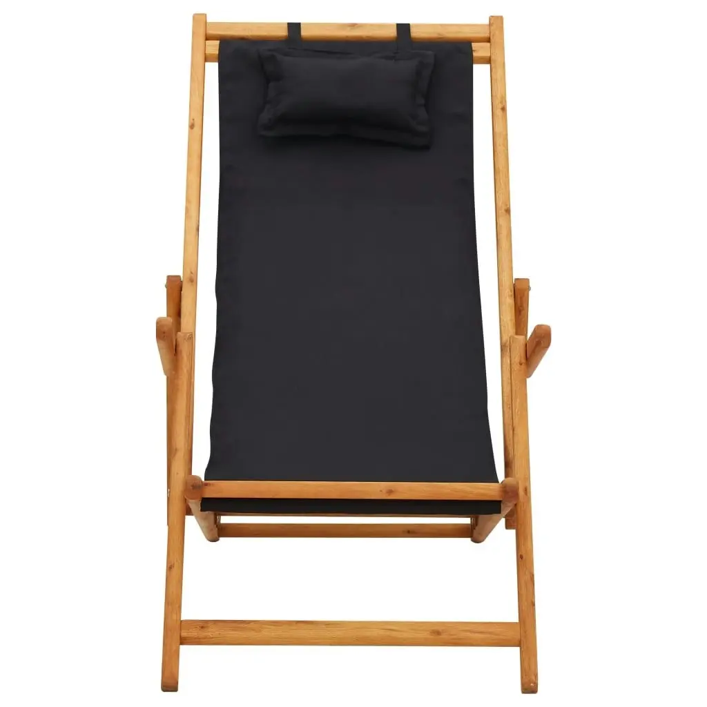 Folding Beach Chair Solid Eucalyptus Wood and Fabric Black 310313