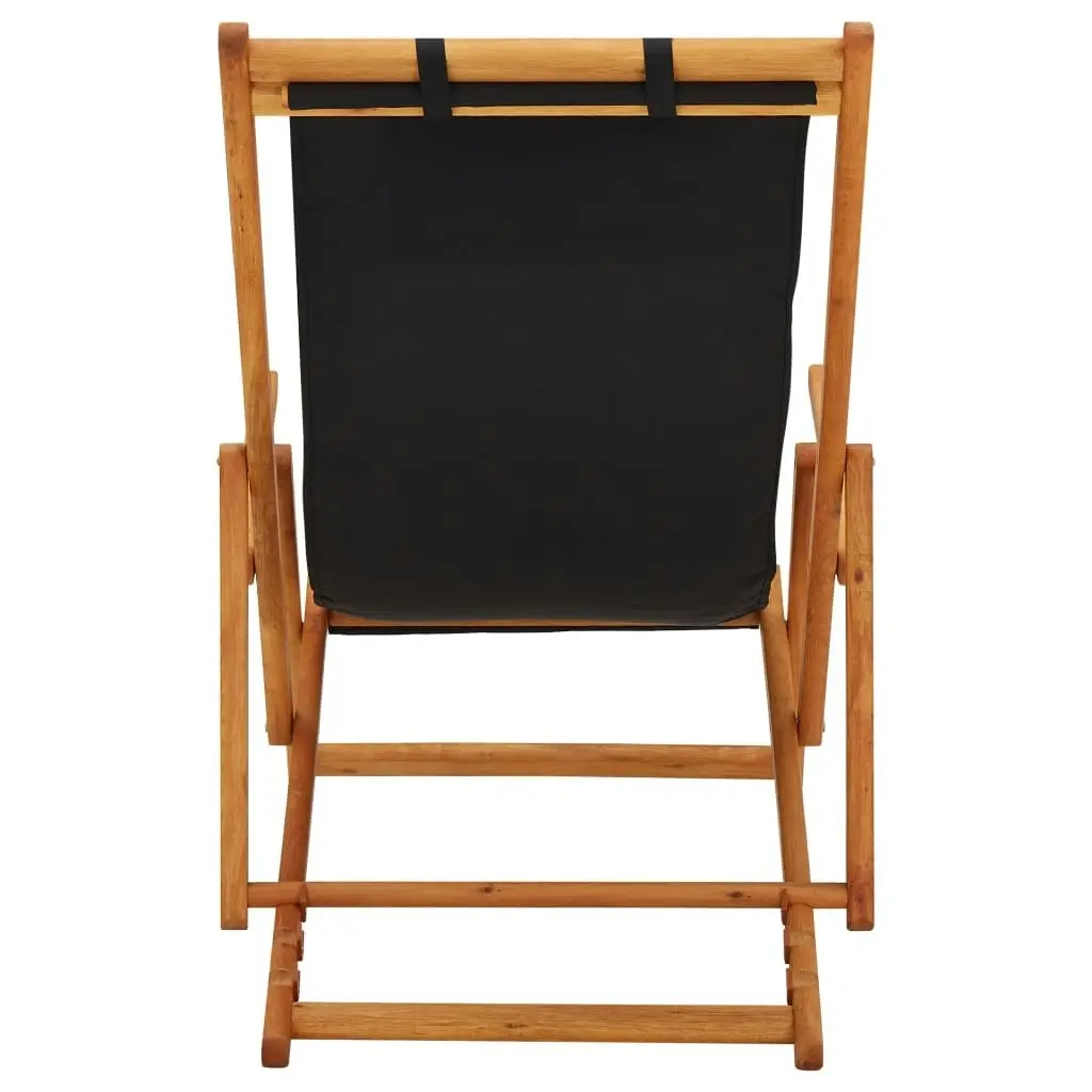 Folding Beach Chair Solid Eucalyptus Wood and Fabric Black 310313