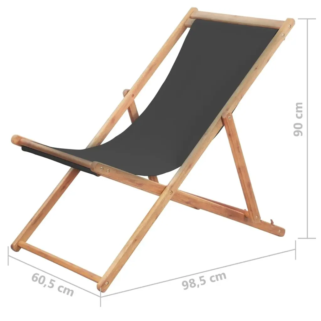 Folding Beach Chair Fabric and Wooden Frame Grey 44001