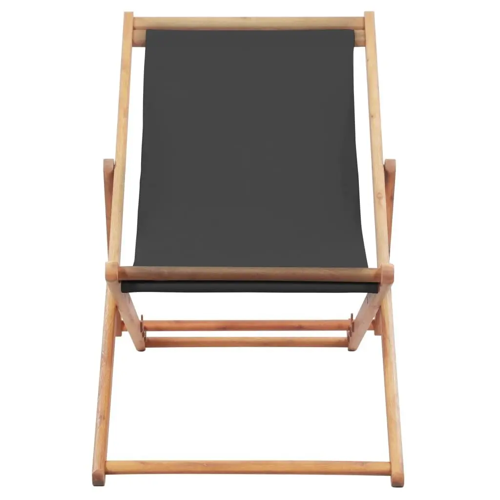 Folding Beach Chair Fabric and Wooden Frame Grey 44001