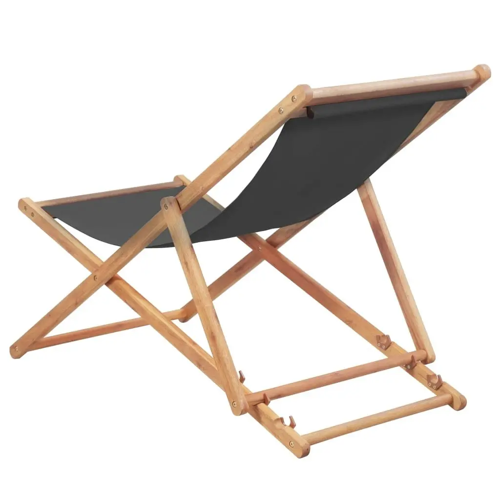 Folding Beach Chair Fabric and Wooden Frame Grey 44001