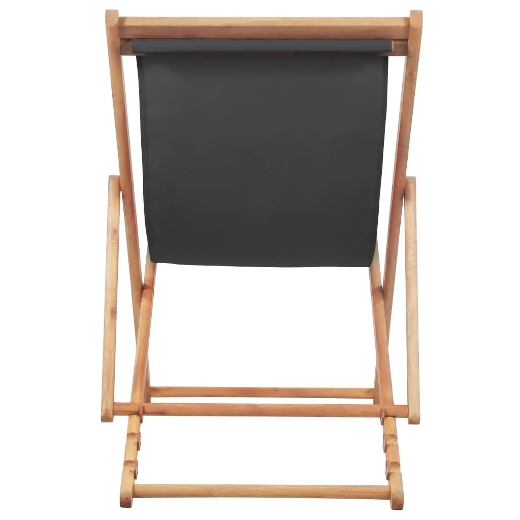 Folding Beach Chair Fabric and Wooden Frame Grey 44001