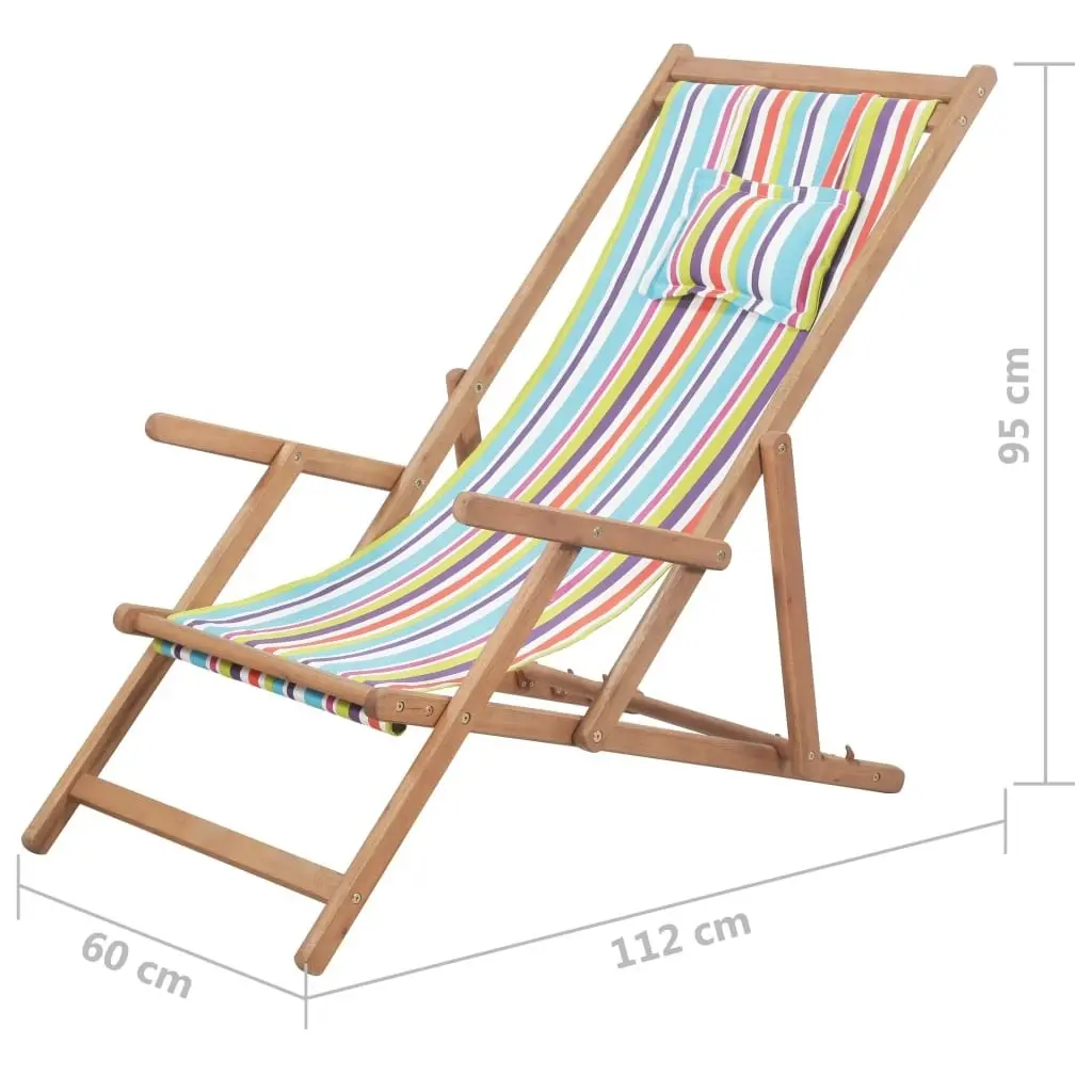 Folding Beach Chair Fabric and Wooden Frame Multicolour 43998