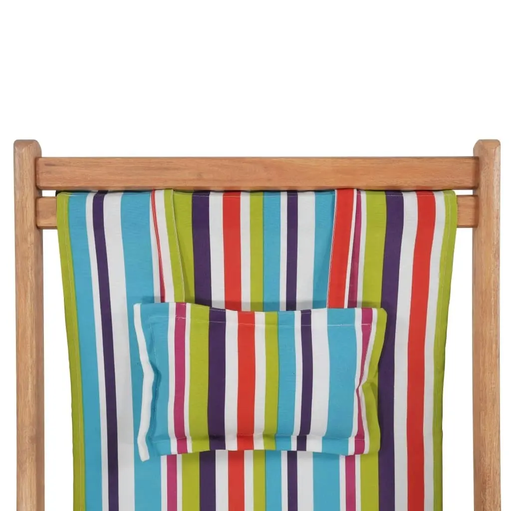 Folding Beach Chair Fabric and Wooden Frame Multicolour 43998