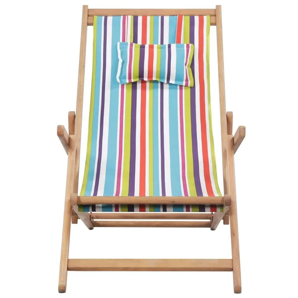 Folding Beach Chair Fabric and Wooden Frame Multicolour 43998