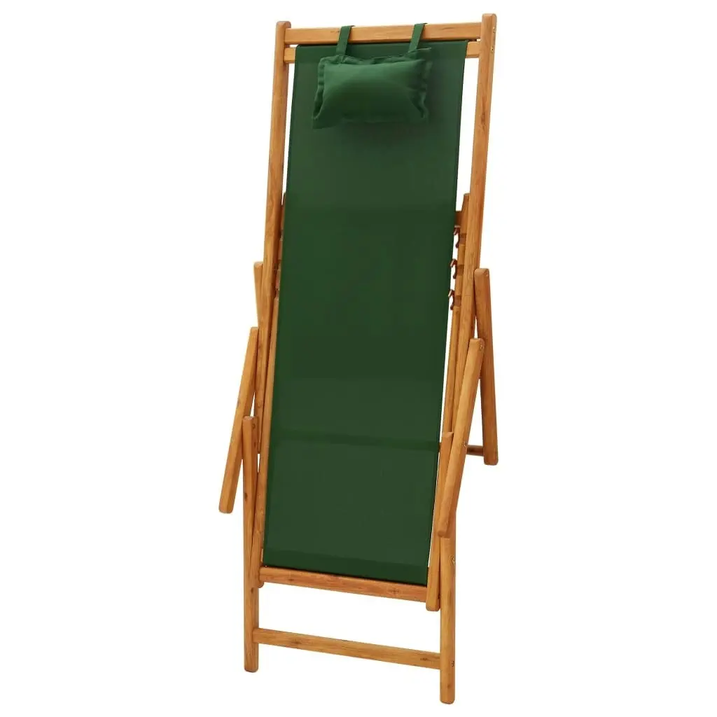 Folding Beach Chair Solid Eucalyptus Wood and Fabric Green 310312