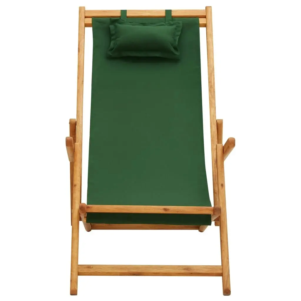 Folding Beach Chair Solid Eucalyptus Wood and Fabric Green 310312