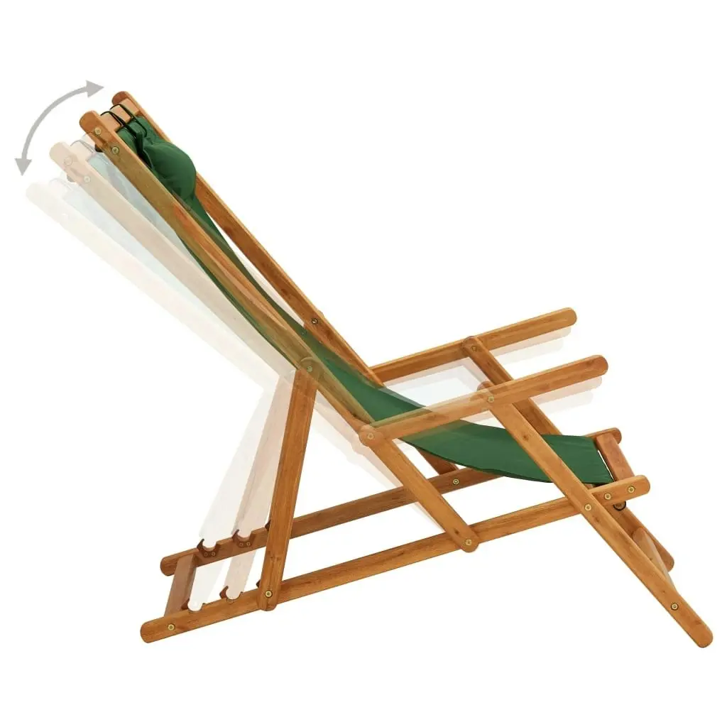 Folding Beach Chair Solid Eucalyptus Wood and Fabric Green 310312