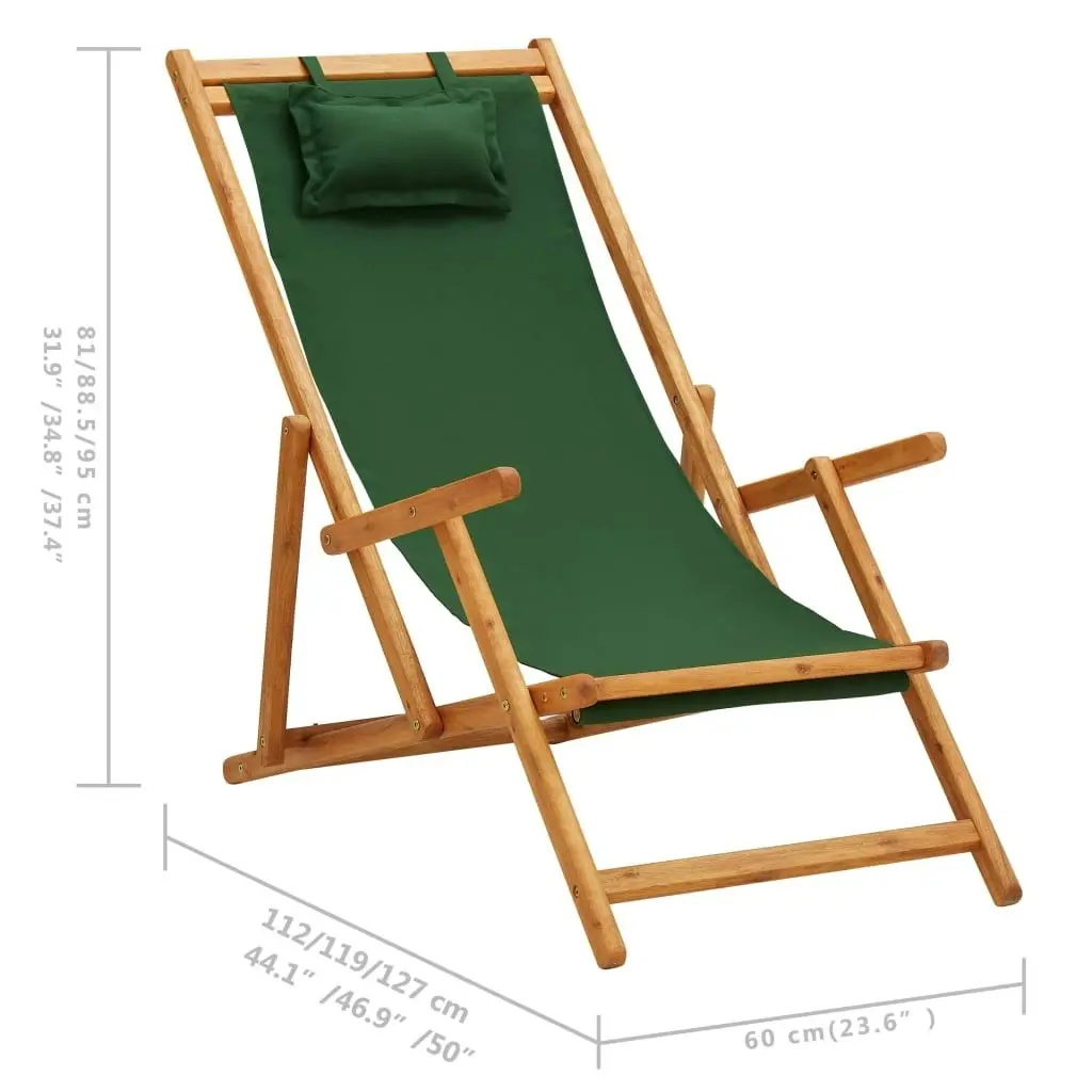 Folding Beach Chair Solid Eucalyptus Wood and Fabric Green 310312