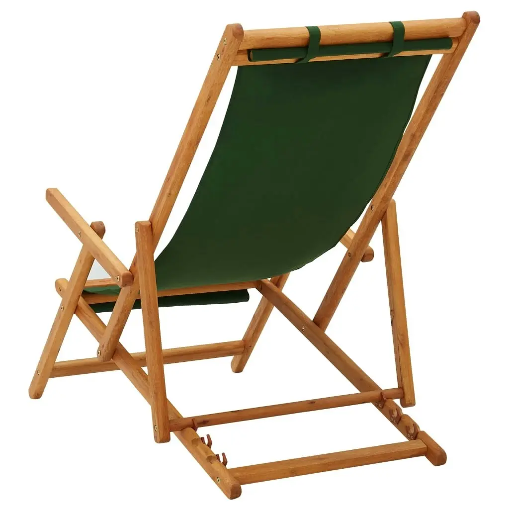 Folding Beach Chair Solid Eucalyptus Wood and Fabric Green 310312