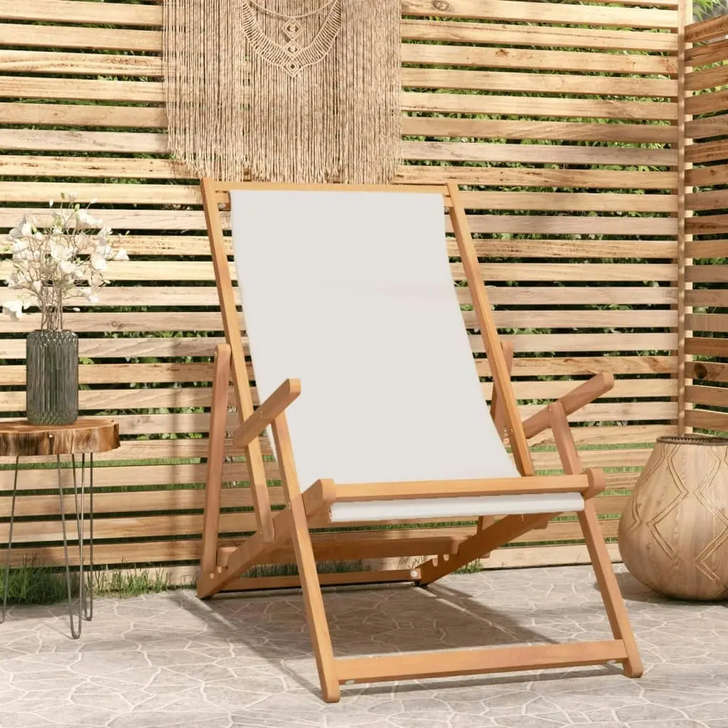 Folding Beach Chair Solid Wood Teak Cream 317696