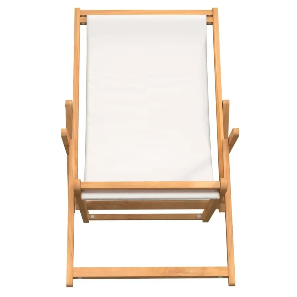 Folding Beach Chair Solid Wood Teak Cream 317696