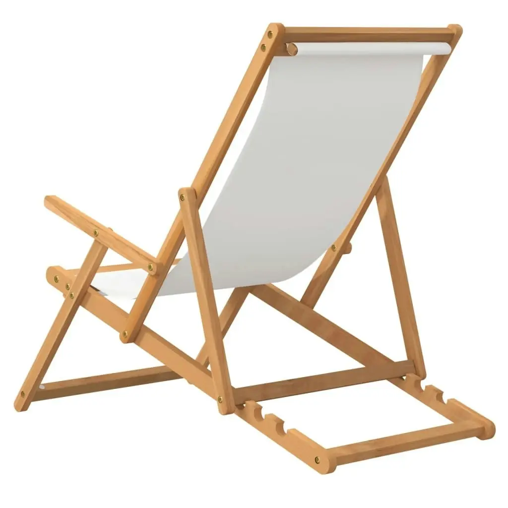 Folding Beach Chair Solid Wood Teak Cream 317696