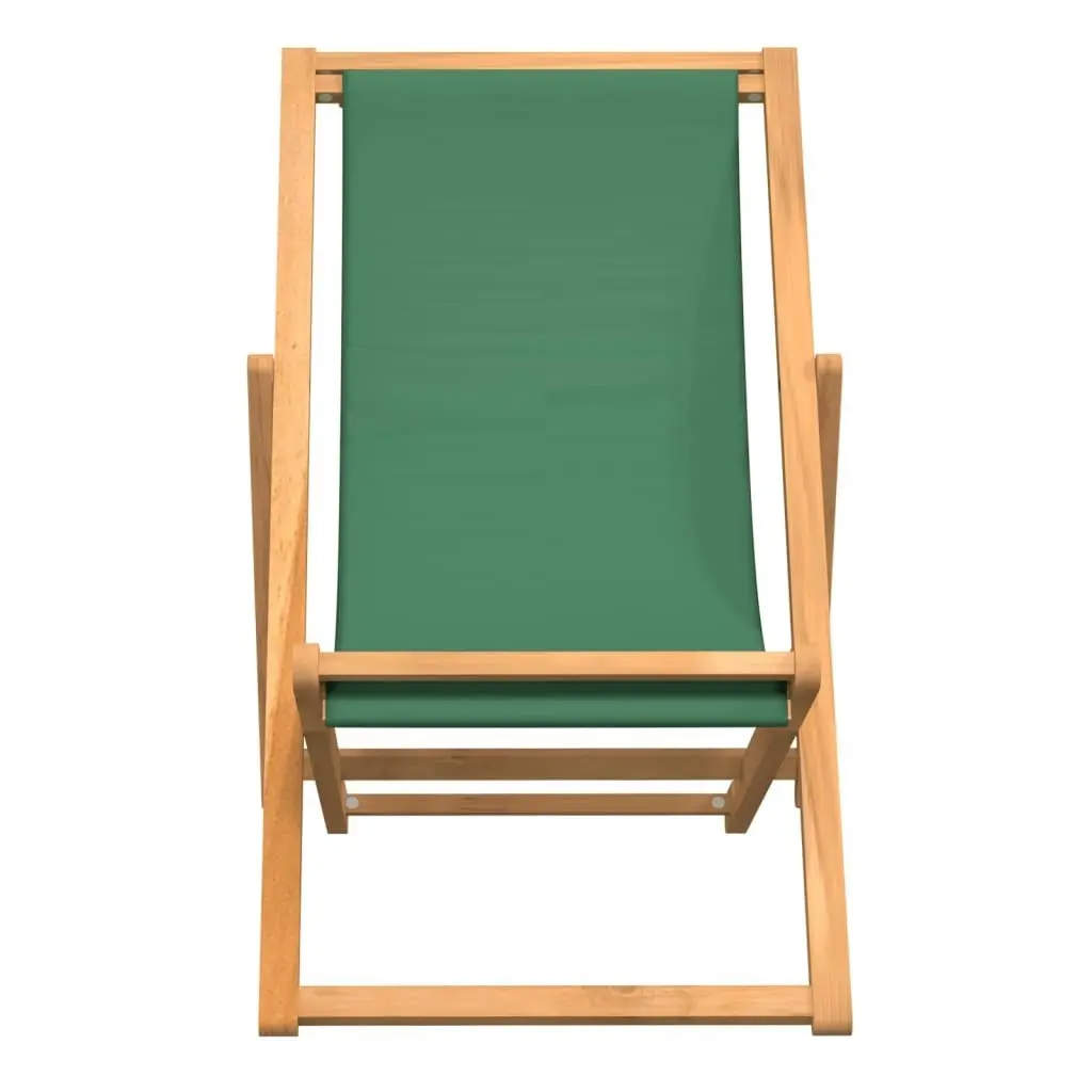 Folding Beach Chair Solid Teak Wood Green 47416