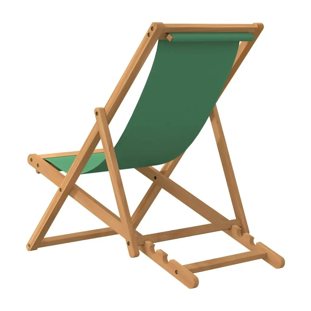 Folding Beach Chair Solid Teak Wood Green 47416