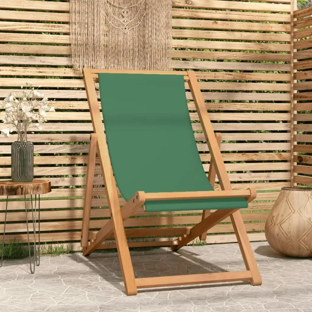 Folding Beach Chair Solid Teak Wood Green 47416