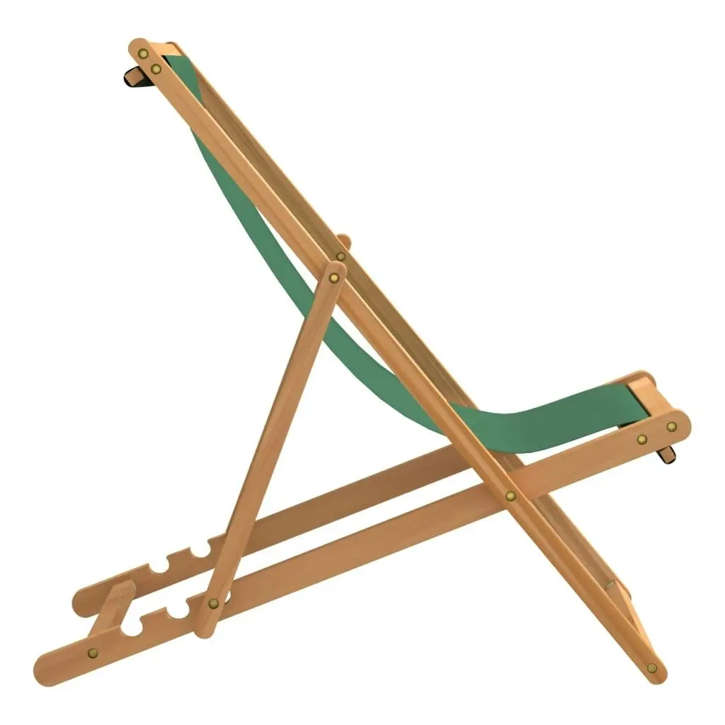 Folding Beach Chair Solid Teak Wood Green 47416