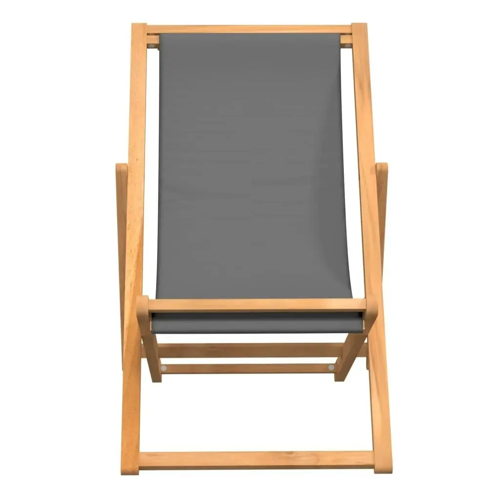 Folding Beach Chair Solid Teak Wood Grey 47415