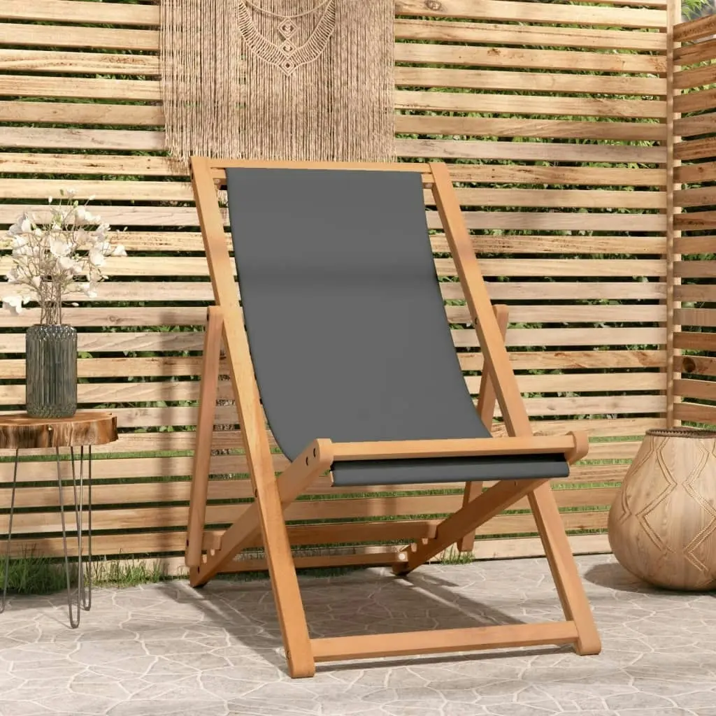 Folding Beach Chair Solid Teak Wood Grey 47415