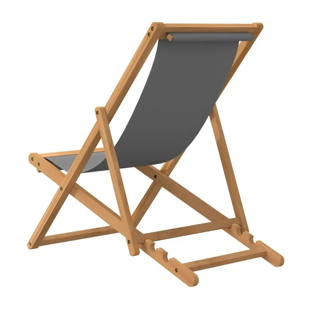 Folding Beach Chair Solid Teak Wood Grey 47415