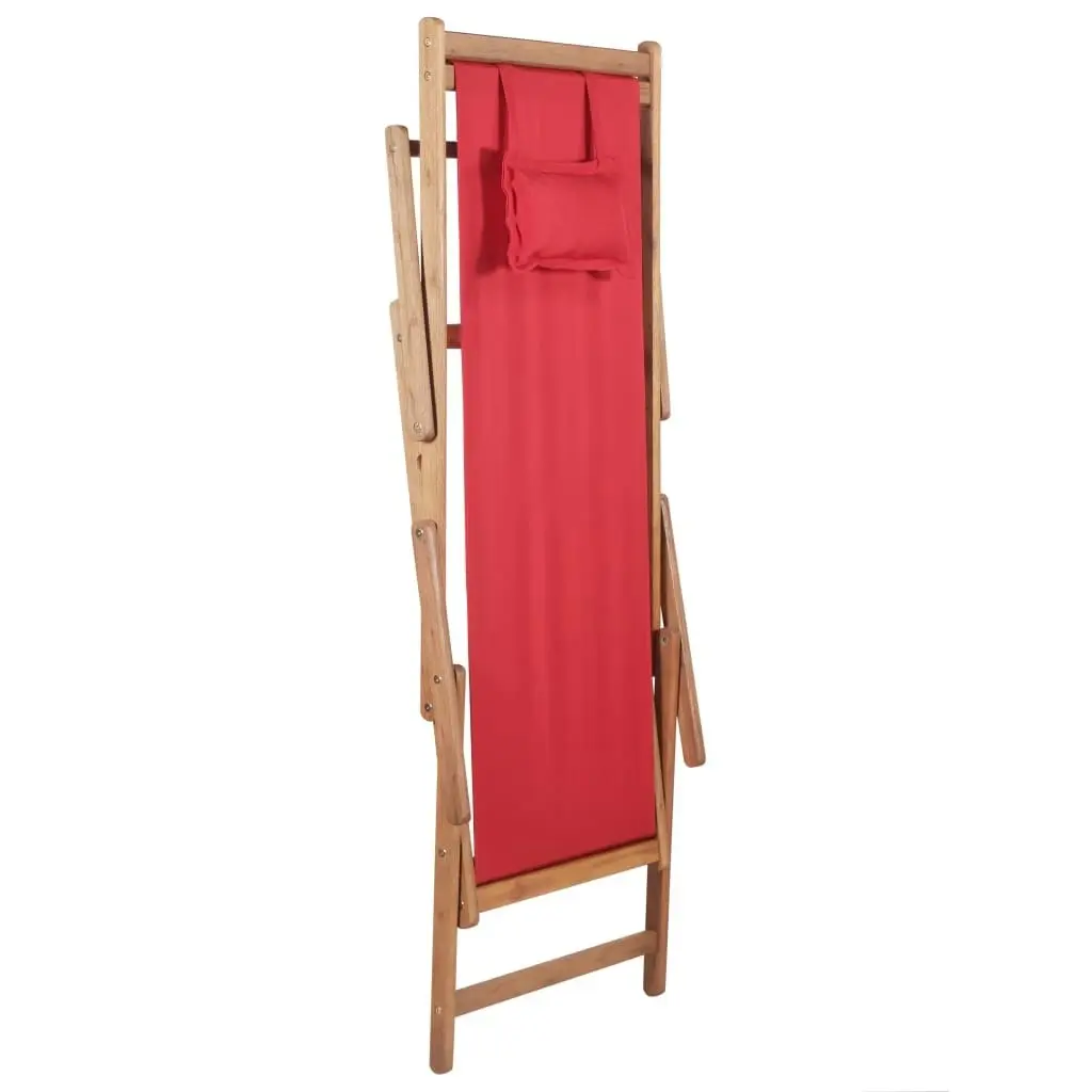 Folding Beach Chair Fabric and Wooden Frame Red 43995