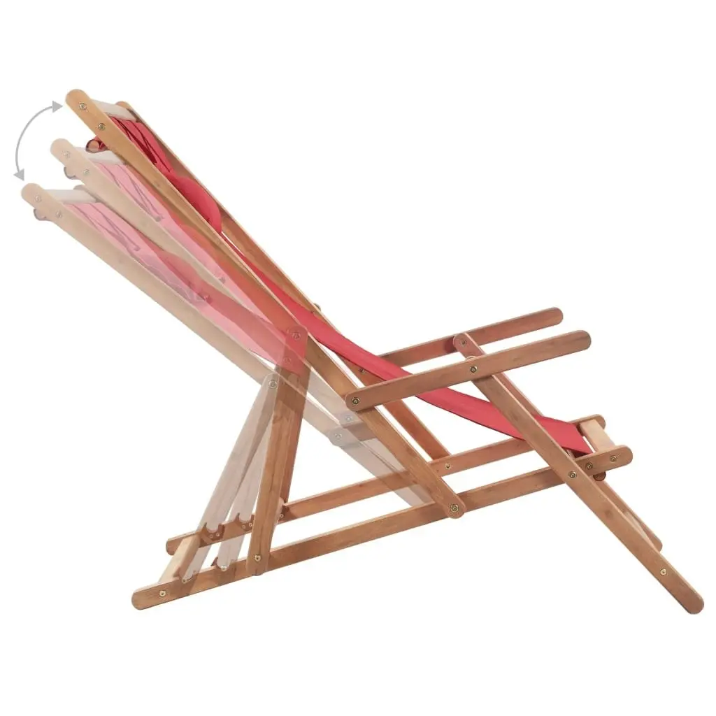 Folding Beach Chair Fabric and Wooden Frame Red 43995