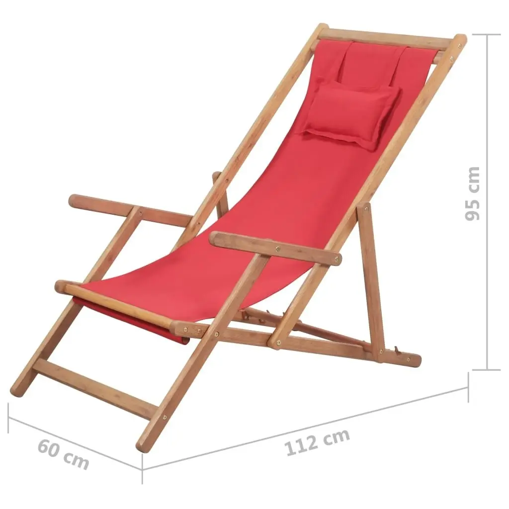 Folding Beach Chair Fabric and Wooden Frame Red 43995