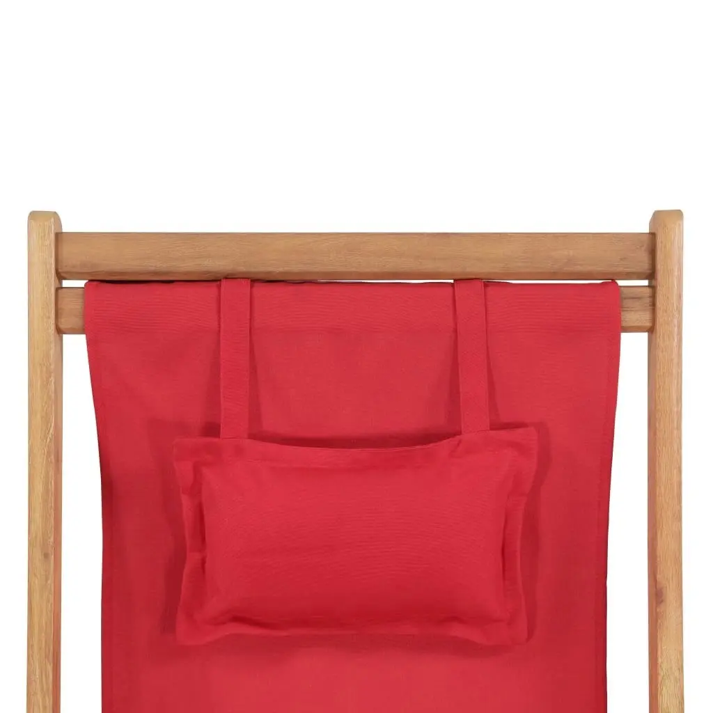 Folding Beach Chair Fabric and Wooden Frame Red 43995