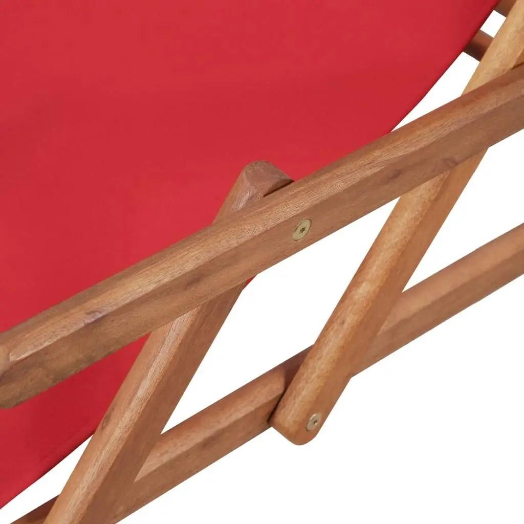 Folding Beach Chair Fabric and Wooden Frame Red 43995